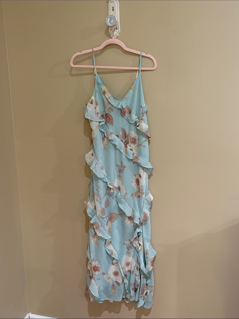 a new day Mint Blue Floral Ruffle Maxi Dress